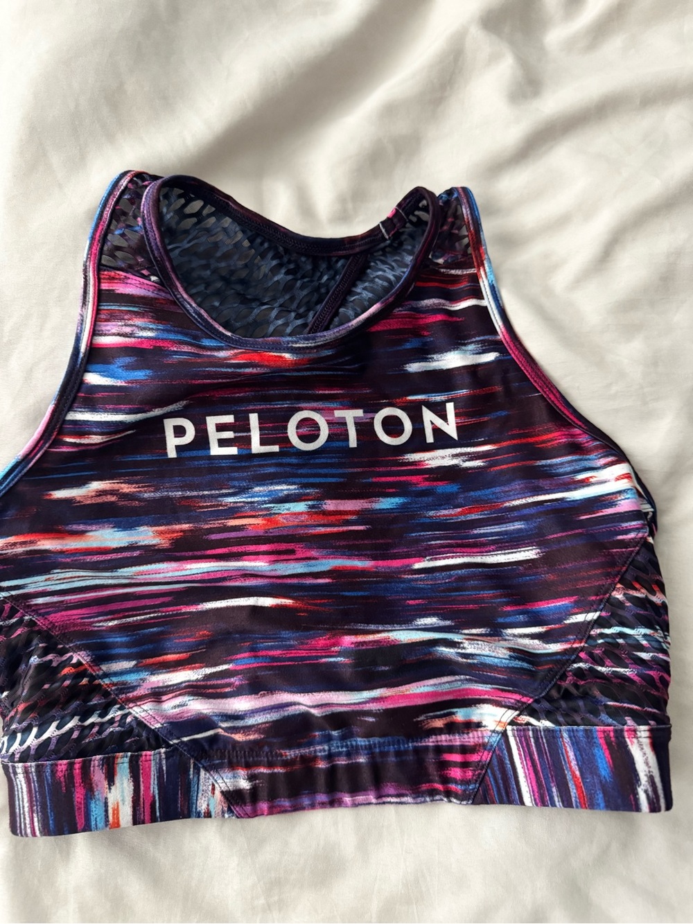 Peloton Navy, Pink & Blue Patterned High-Neck Sports Bra